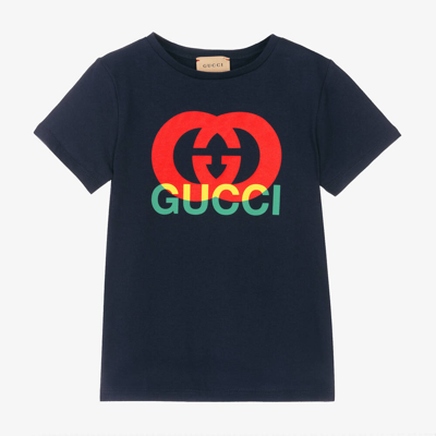 Shop Gucci Blue Cotton Interlocking G T-shirt
