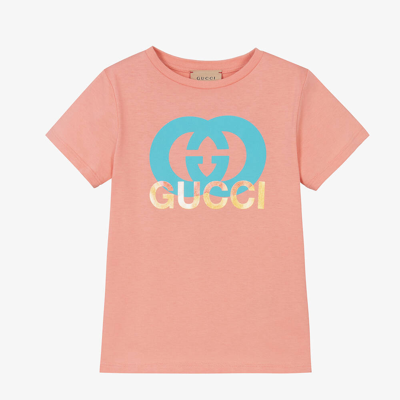 Shop Gucci Girls Pink Cotton Interlocking G T-shirt