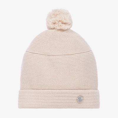 Shop Artesania Granlei Beige Knitted Pom-pom Hat