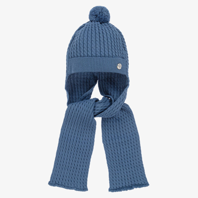 Shop Artesania Granlei Blue Knitted Hat & Attached Scarf