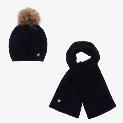 Shop Artesania Granlei Navy Blue Knitted Hat & Scarf Set