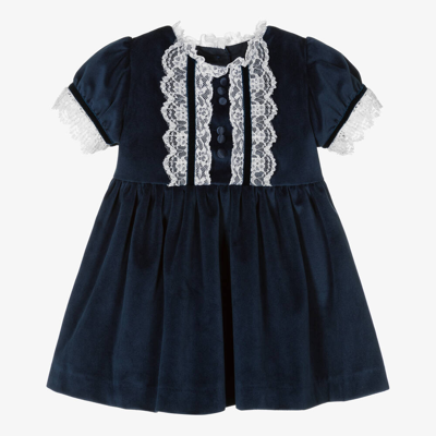 Shop Beatrice & George Baby Girls Blue Velvet & Lace Dress