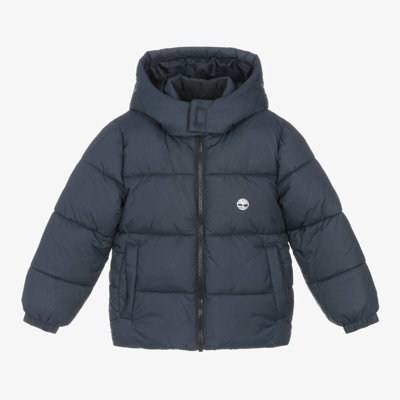 Timberland Kids' Boys Navy Blue Hooded Puffer Jacket | ModeSens