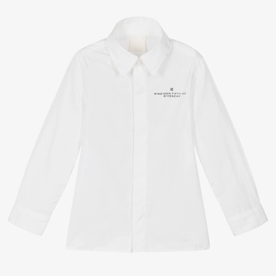 Shop Givenchy Boys White Cotton Embroidered Shirt