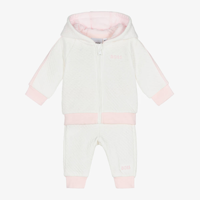 Shop Hugo Boss Boss Girls White Cotton Tracksuit