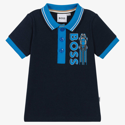 Shop Hugo Boss Boss Boys Blue Cotton Piqué Polo Shirt