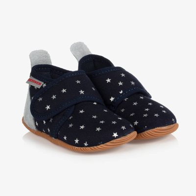 Shop Giesswein Navy Blue Star Velcro Slippers
