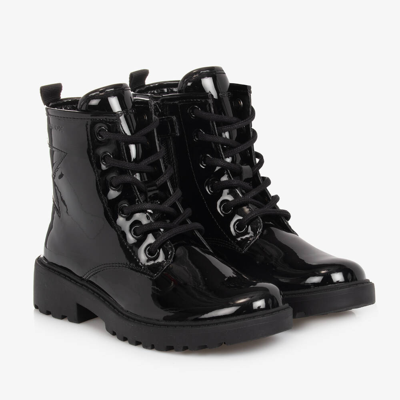Shop Geox Girls Black Lace-up Patent Boots