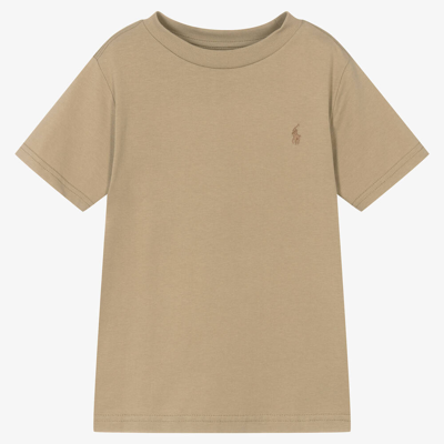 Shop Ralph Lauren Boys Beige Cotton Jersey T-shirt