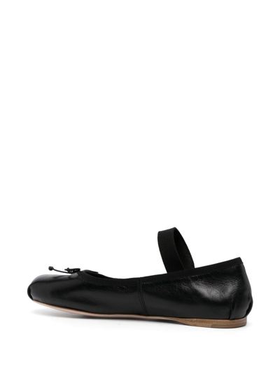 Shop Miu Miu Logo-print Leather Ballerina Shoes In Schwarz