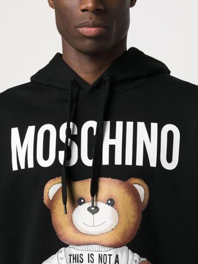 Shop Moschino Teddy Bear Organic Cotton Hoodie In Black