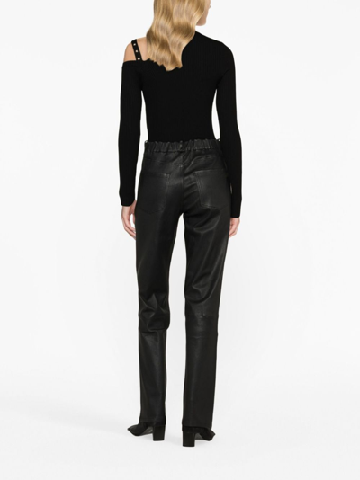 Shop Arma Leather Straight-leg Trousers In Schwarz