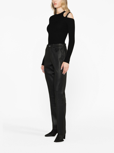 Shop Arma Leather Straight-leg Trousers In Schwarz