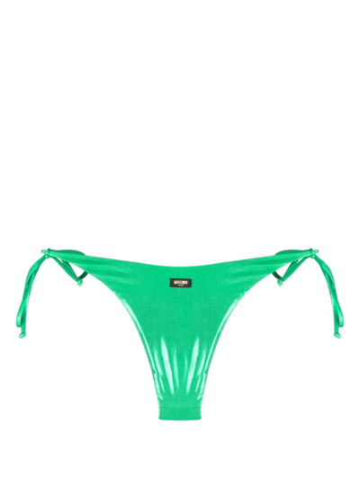Shop Moschino Logo-patch Side-tie Bikini Bottoms In Grün