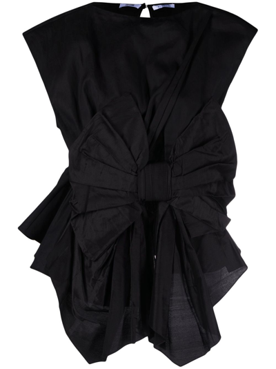 Shop Christopher John Rogers Crushed Bow Cut-out Cotton-silk Blouse In Schwarz