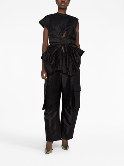 Shop Christopher John Rogers Crushed Bow Cut-out Cotton-silk Blouse In Schwarz