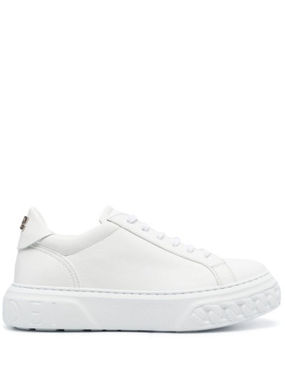 Casadei Chunky Sole Leather Sneakers In Weiss