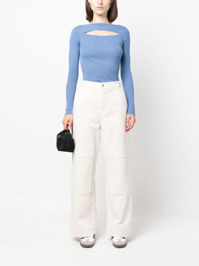 Shop P.a.r.o.s.h Multiple-pockets High-waisted Trousers In Weiss