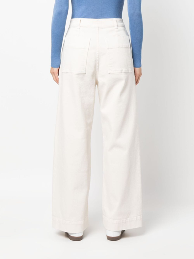 Shop P.a.r.o.s.h Multiple-pockets High-waisted Trousers In Weiss