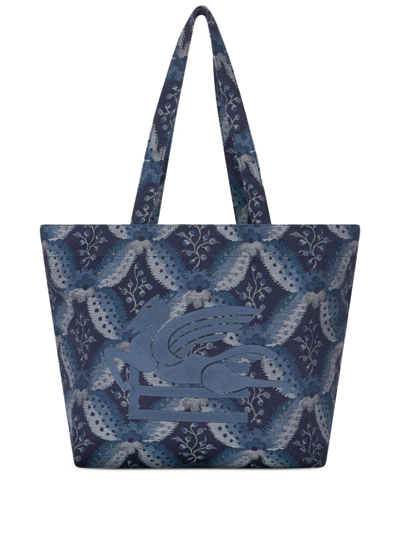 Shop Etro Medium Floralia-print Tote Bag In Blau
