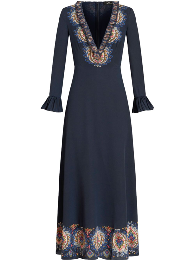Shop Etro Paisley-print Silk Maxi Dress In Blau