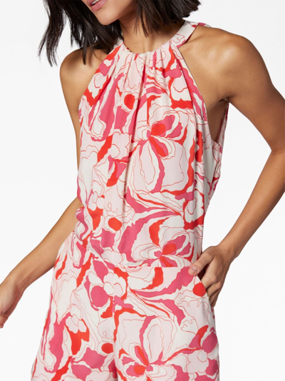 Shop Equipment Abstract-print Silk Playsuit In Red