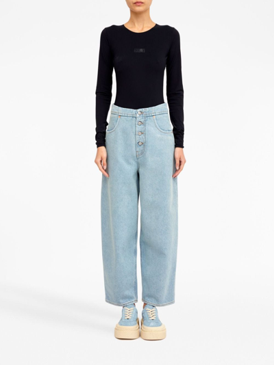 Shop Mm6 Maison Margiela Mid-rise Cropped Jeans In Blau