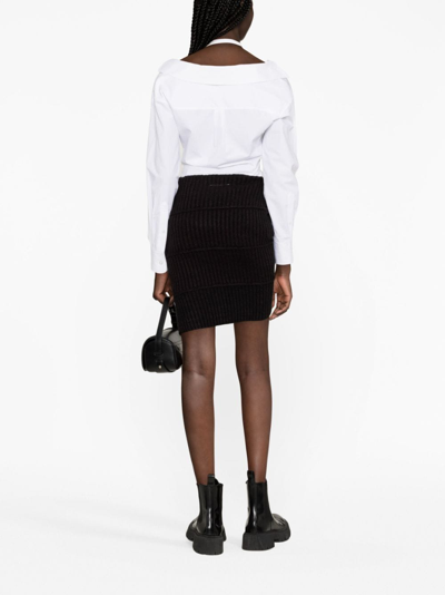 Shop Mm6 Maison Margiela Asymmetric Knitted Cotton-blend Skirt In Schwarz