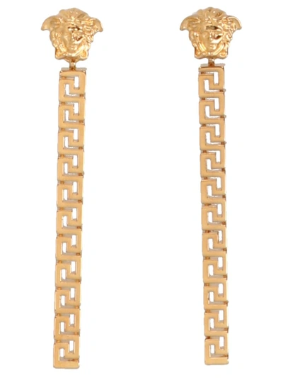 Shop Versace 'greca' Pendant Earrings In Gold