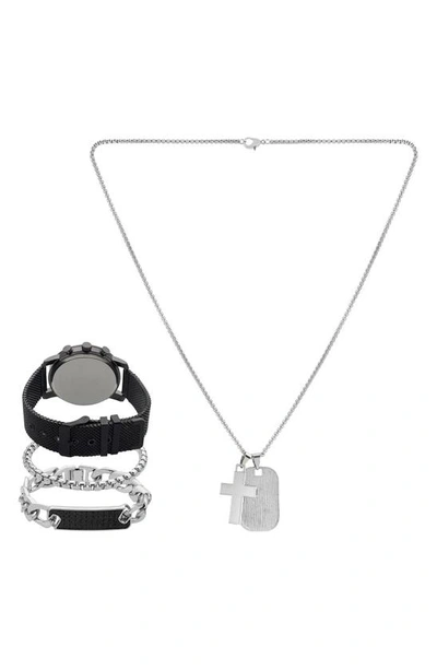 Shop I Touch Mesh Strap Watch, Bracelets & Necklace Gift Set, 44mm In Black