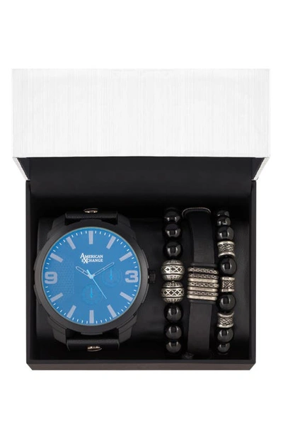 Shop I Touch Leather Strap Watch & Bracelets Set, 55mm In Black