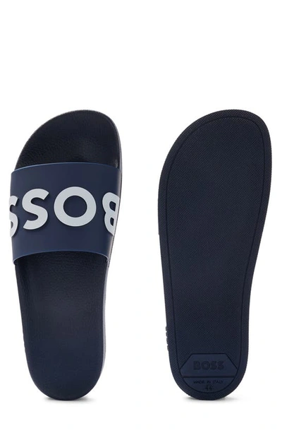 Hugo Boss Italian-made Slides With Raised Logo In Dark Blue