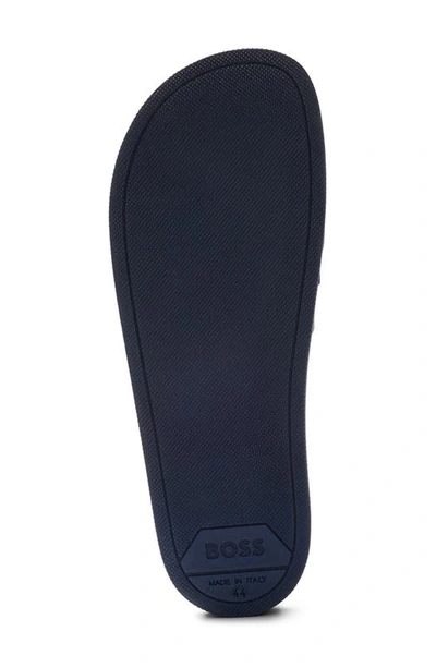 Hugo Boss Italian-made Slides With Raised Logo In Dark Blue