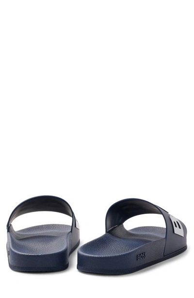Hugo Boss Italian-made Slides With Raised Logo In Dark Blue