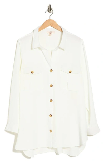 Shop Como Vintage Pocket Long Sleeve Button-up Shirt In Cloud Dancer
