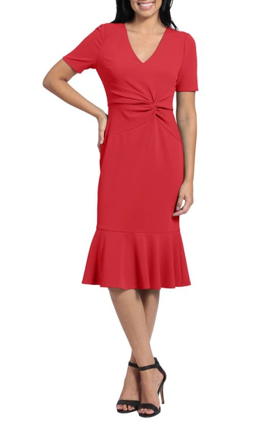 London Times Side Knot Scupa Crepe Flounce Dress In Cherry