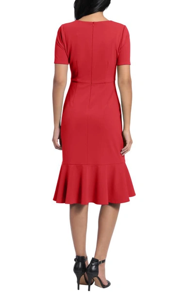 London Times Side Knot Scupa Crepe Flounce Dress In Cherry