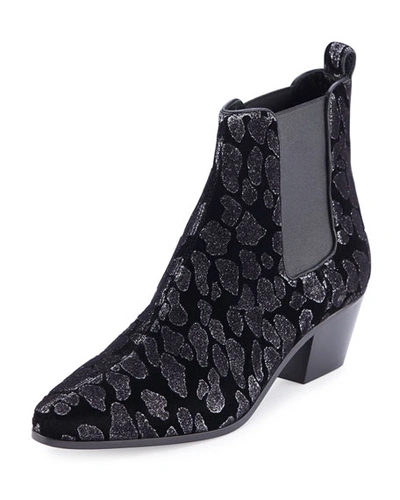 Saint Laurent Rock Leopard-print Velvet Chelsea Boot, Black/silver (nero/argento)