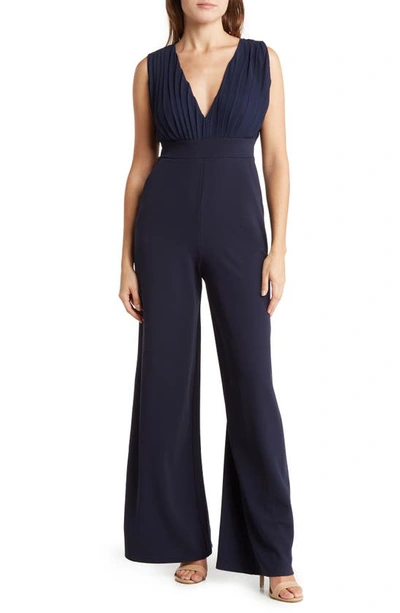 Love By Design Aster Deep V-neck Jumpsuit In Navy Blazer