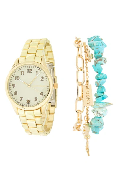 Shop Lucky Brand Boyfriend Butterfly Bracelet Watch In Gold