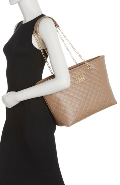 Badgley Mischka Large Quilted Tote Bag In Taupe