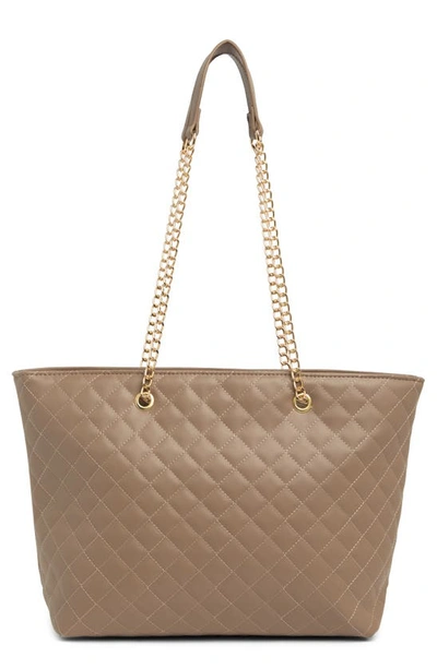 Badgley Mischka Large Quilted Tote Bag In Taupe