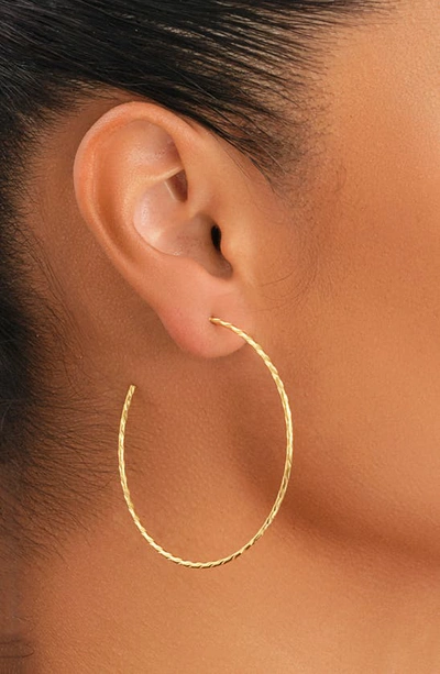 Sterling Forever 14k Rose Gold Vermeil Hammered 2.25" Hoop Earrings In Gold