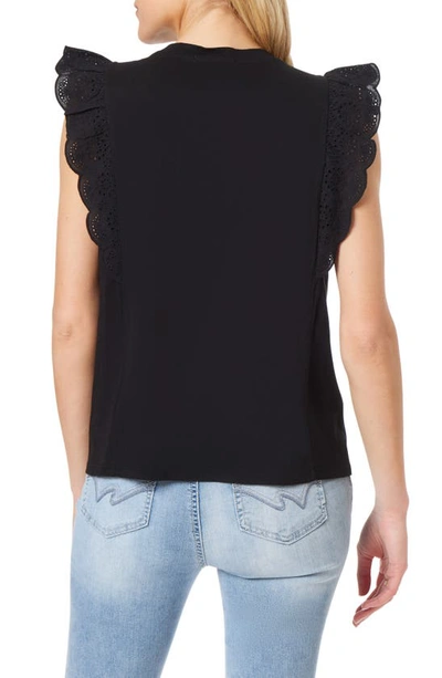 Shop C&c California Presley Eyelet Cap Sleeve T-shirt In Black Night