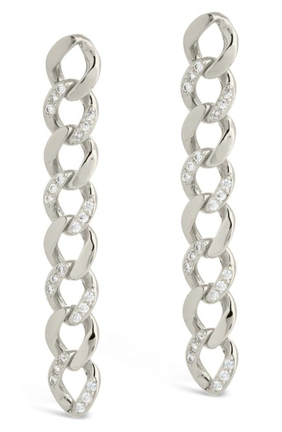 Sterling Forever Rhodium Plated Cz Cuban Chain Link Drop Earrings In Silver