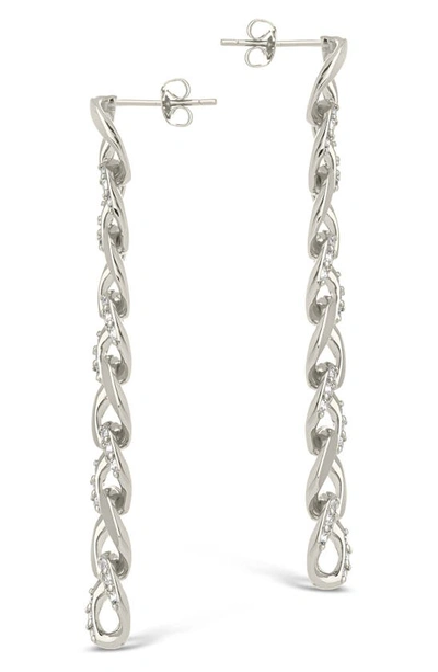 Sterling Forever Rhodium Plated Cz Cuban Chain Link Drop Earrings In Silver