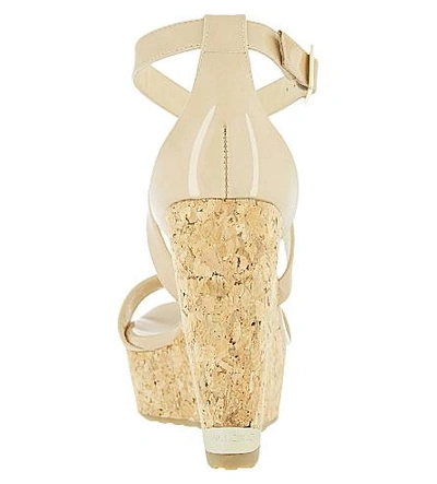 Shop Jimmy Choo Portia 120 Patent-leather Wedge Sandals In Nude