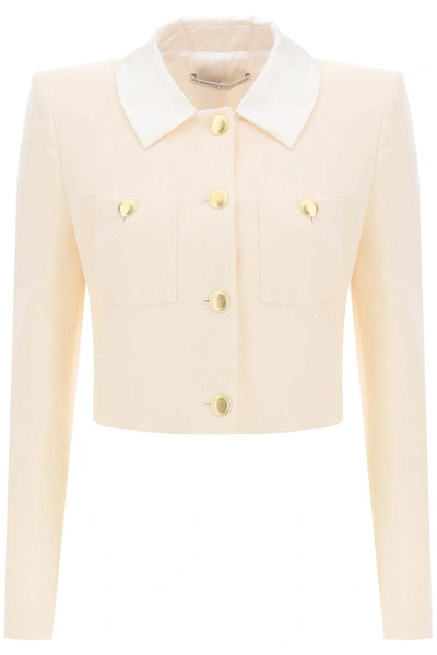 Shop Alessandra Rich Cropped Jacket In Tweed Boucle In Beige
