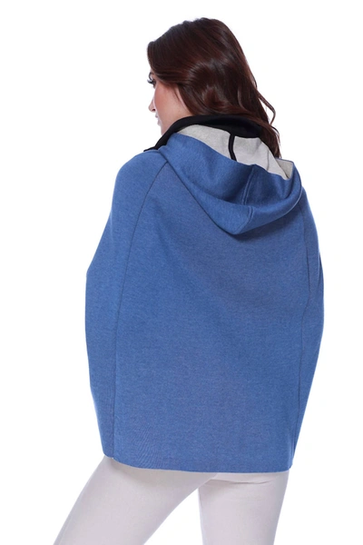 Angel High Slit Detachable Hooded Poncho In Denim Stone In Blue