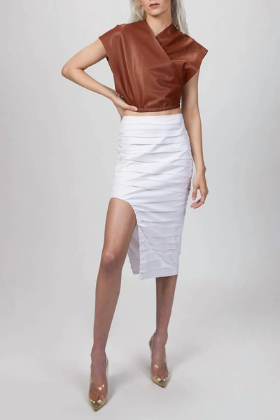 Shop Zeynep Arcay Ruched Midi Skirt In White